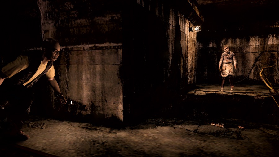 The player hides from a monster