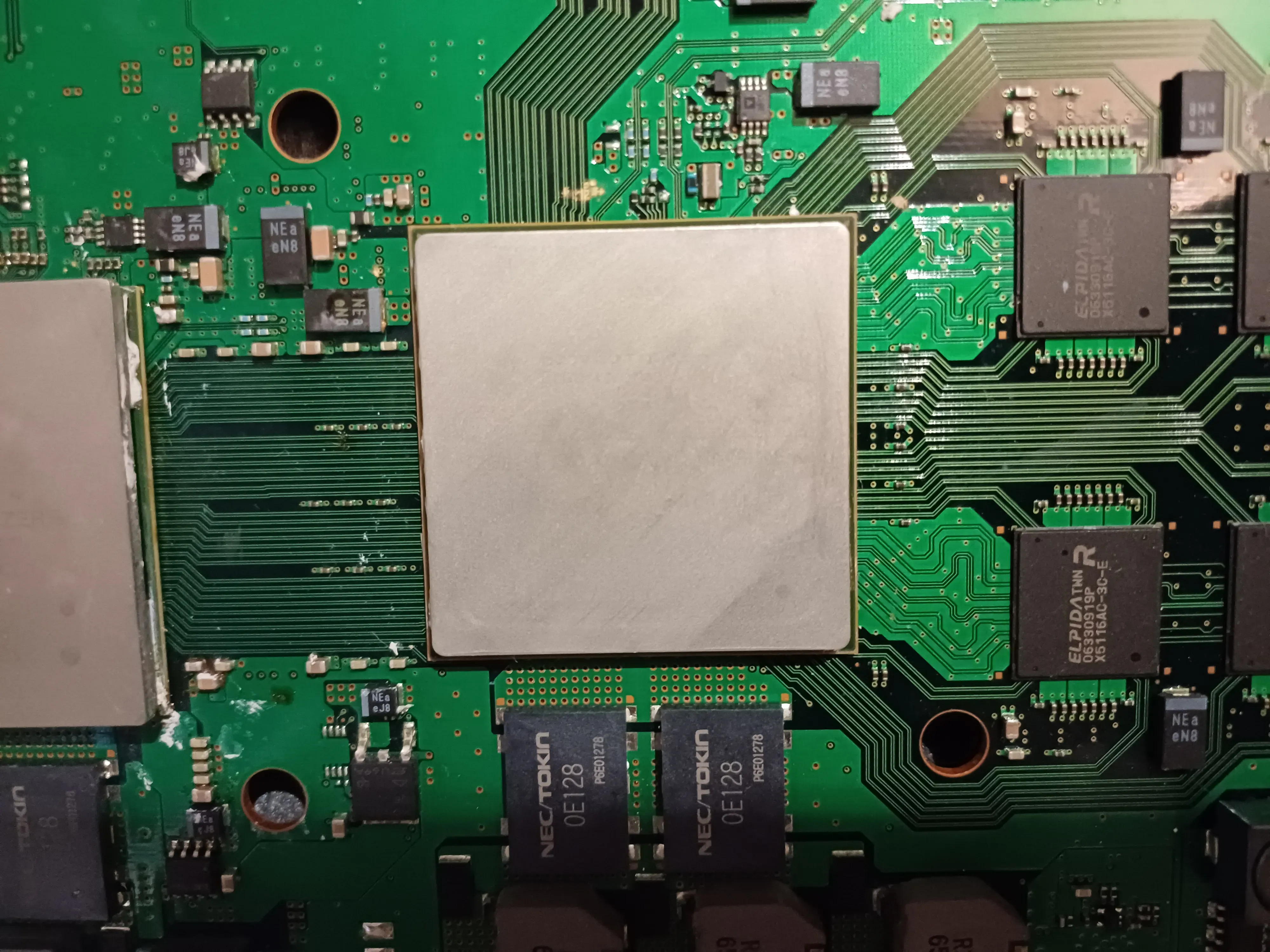 The grey square of the cell broadband chip on a motherboard