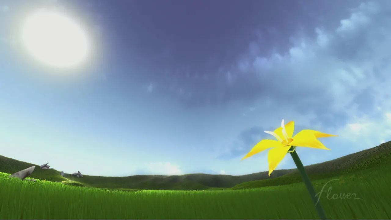 A dandelion in a field from the game flower.