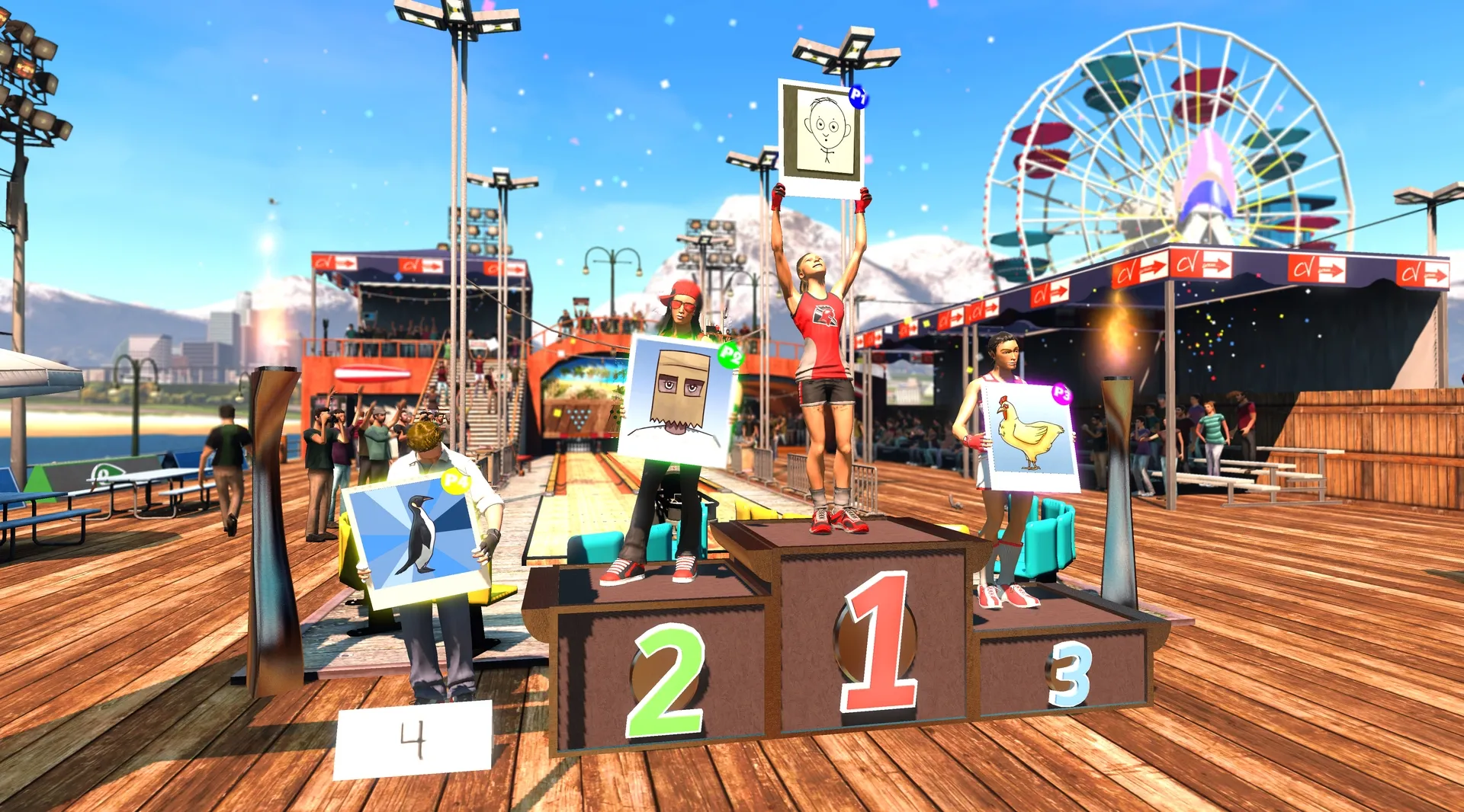 Three people on a podium