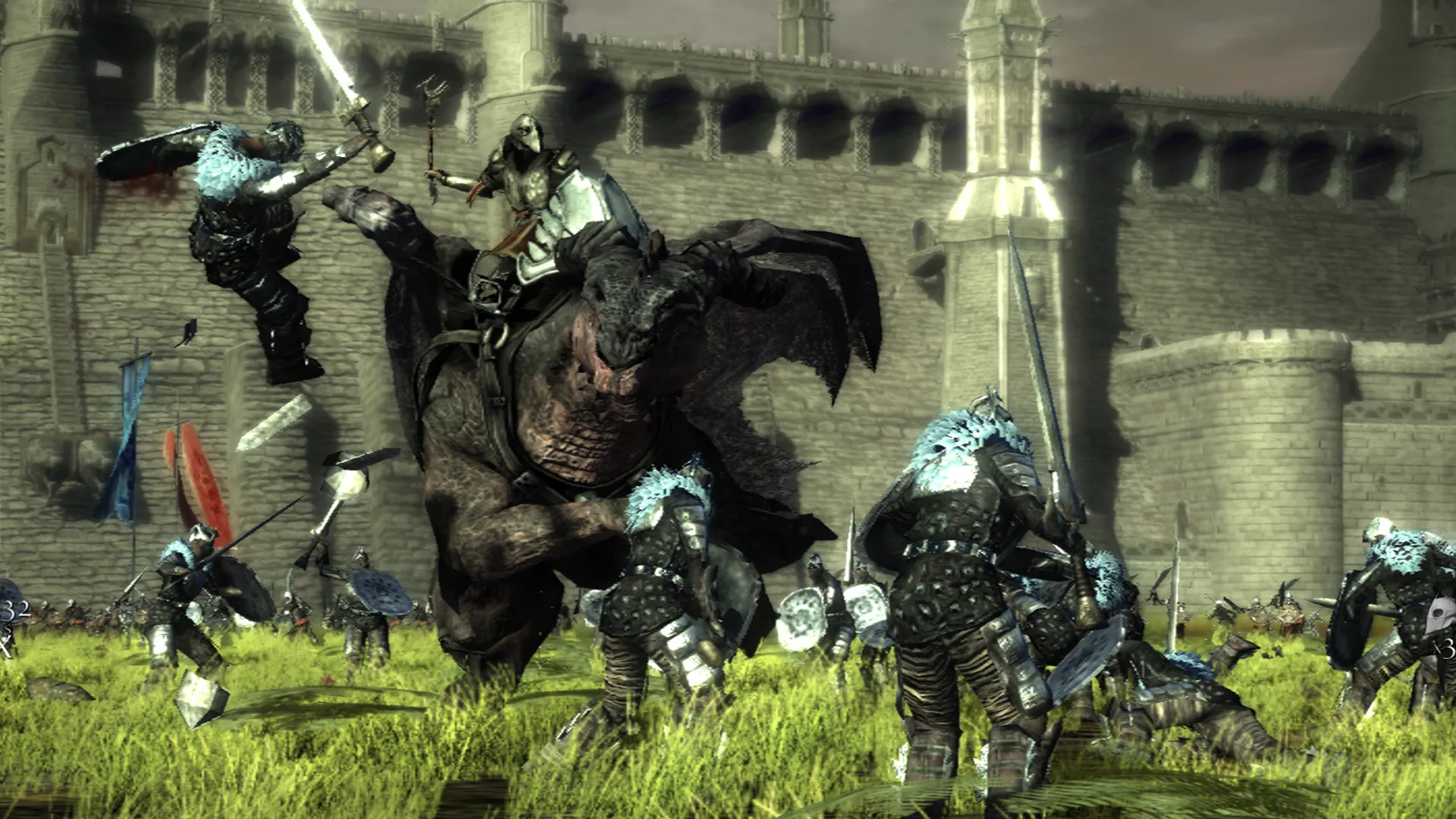 A dragon attacks people on land