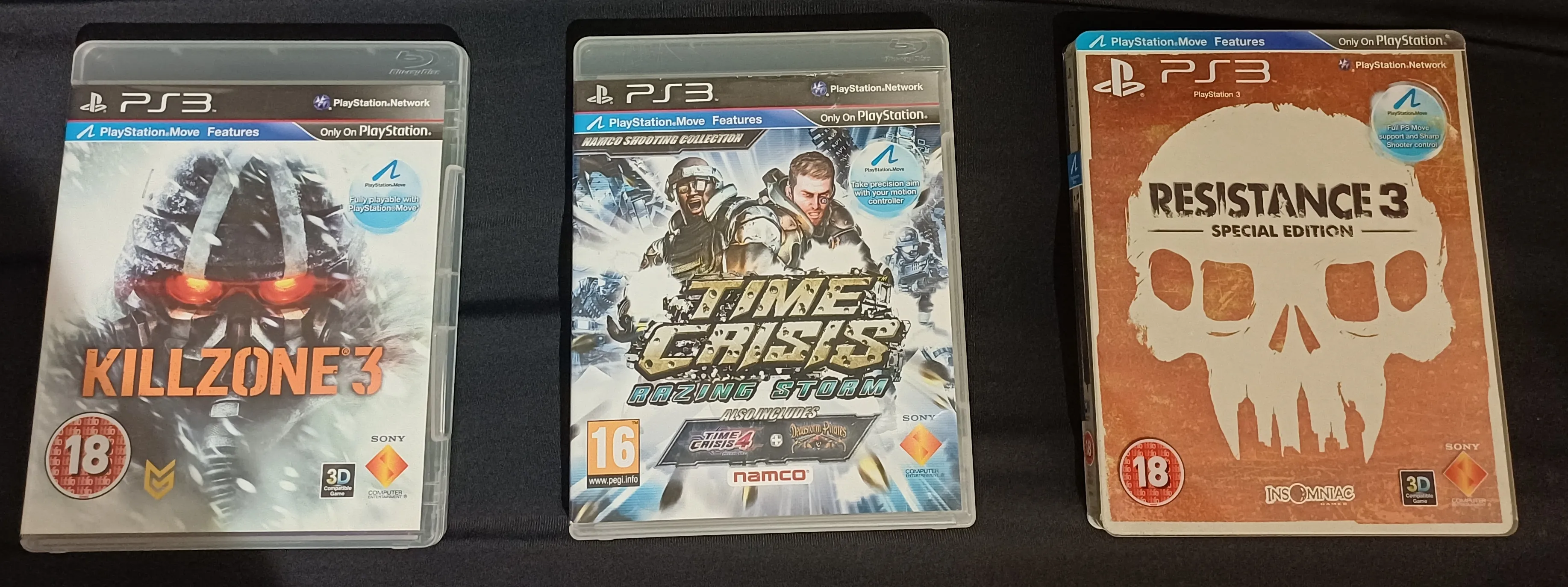 Time Crisis, Killzone 3, Resistance 3 games side by side