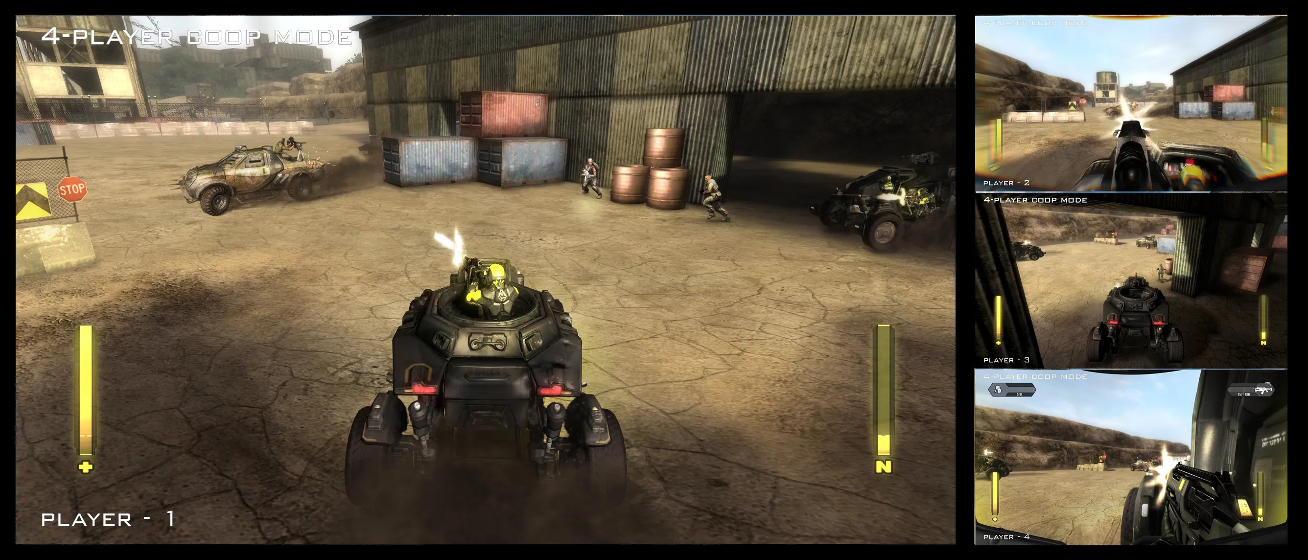 A screen split four ways controlling a tank