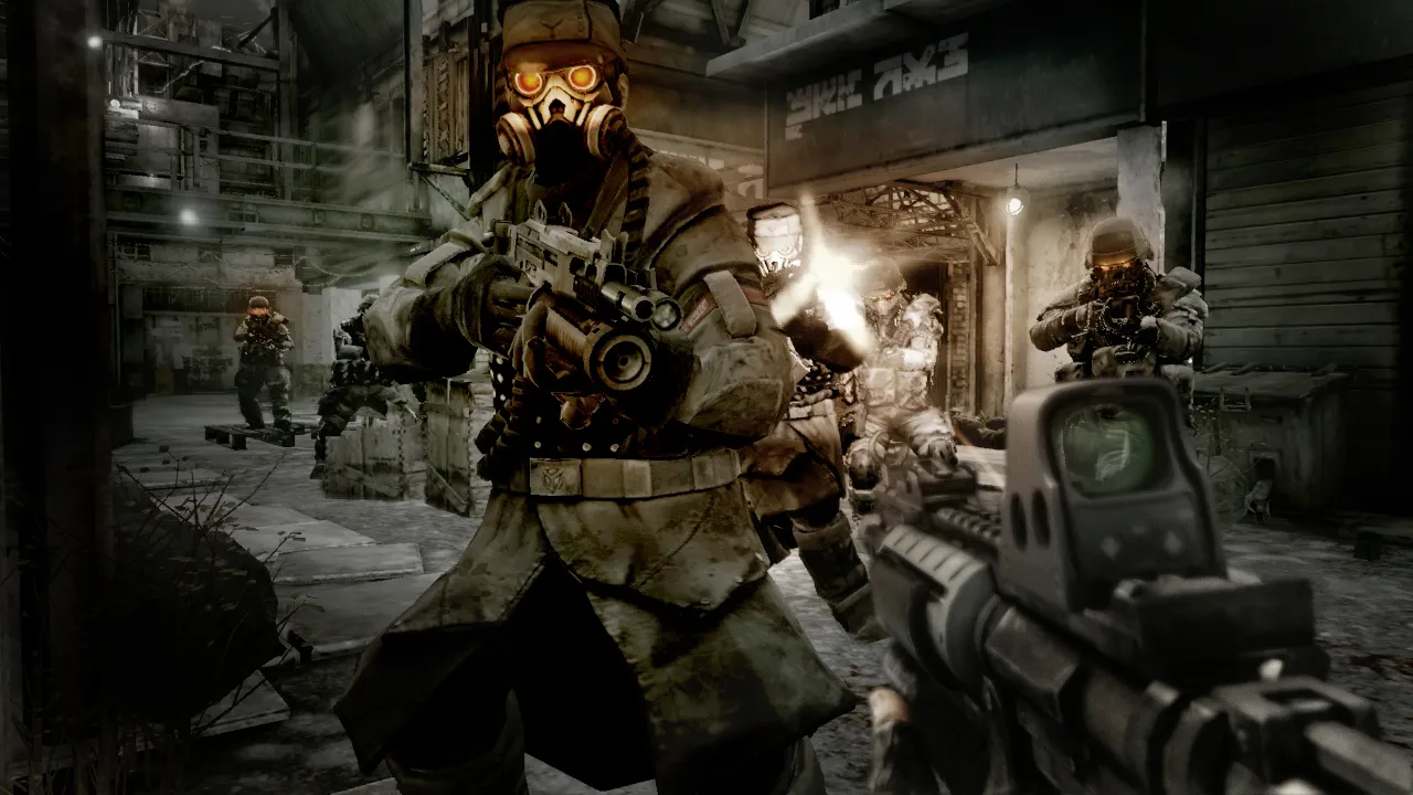 A Helghan with glowing eyes approaches the player