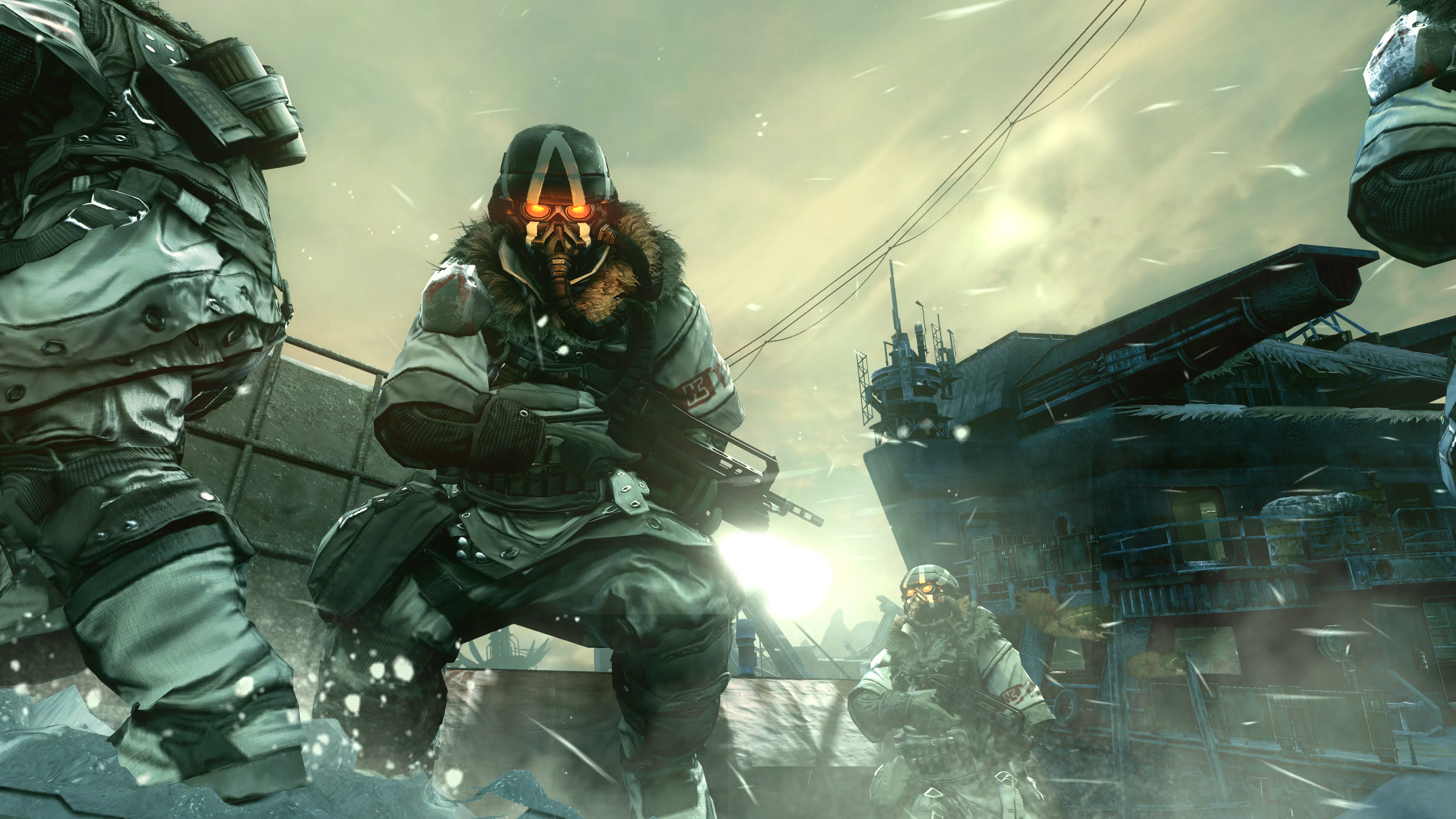 A Helghan with glowing eyes in the snow